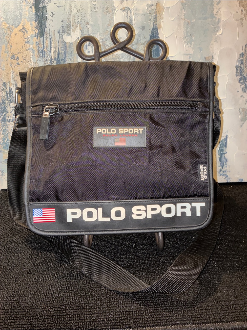 Vintage Genuine Polo by Ralph Lauren Black Polo Sport Messenger Bag